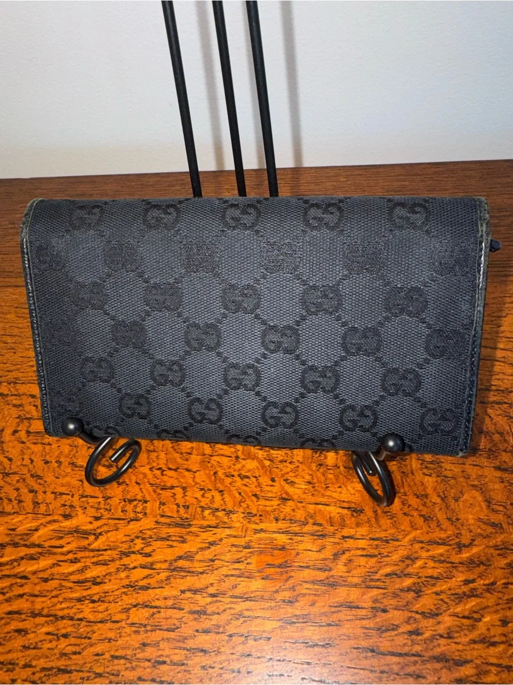 Gucci Black GG Monogram Canvas Long Wallet w/COA